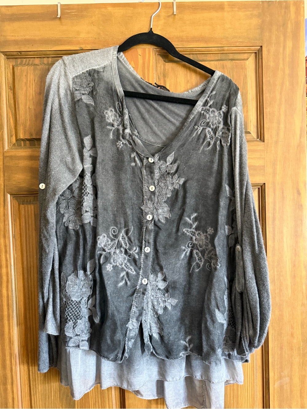 Juicy Couture Gray Embroidered Button-Down Top